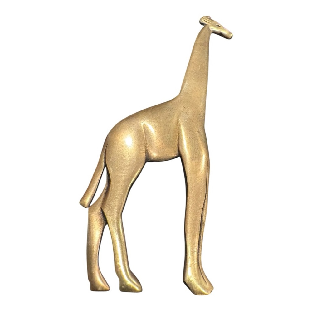 Vintage Brass Giraffe Brooch – Modernist Safari Animal Pin J14